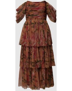 LACE & BEADS Cocktailkleid im schulterfreien Design - Braun