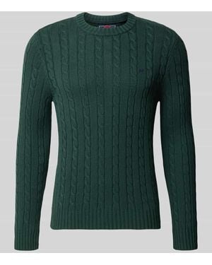 Superdry Strickpullover mit Zopfmuster und Rundhalsausschnitt - Grün