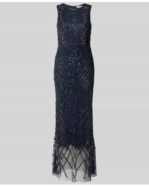 LACE & BEADS Maxikleid mit Perlen und Rundhalsausschnitt - Blau