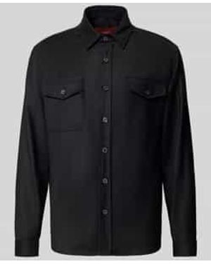 Cruna Regular Fit Overshirt Van Scheerwol Met Klepzakken - Zwart