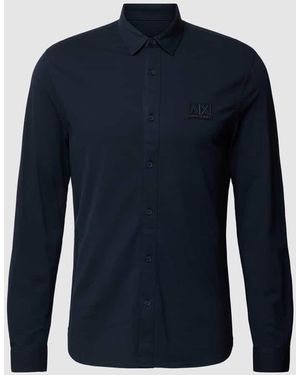 ARMANI EXCHANGE Regular Fit Freizeithemd mit Label-Patch Modell 'Pique' - Blau