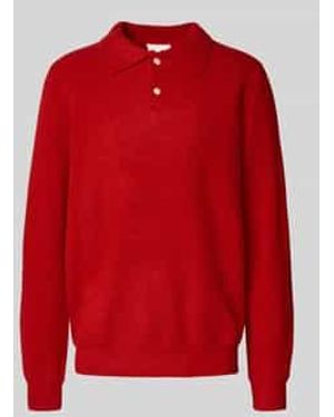 Forét Regular Fit Poloshirt Van Wolmix Met Knoopssluiting - Rood