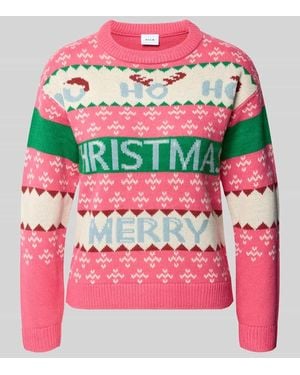 Vila Weihnachtspullover mit Rundhalsausschnitt Modell 'ALVA' - Pink