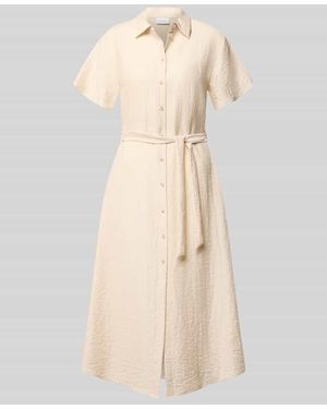 Comma, Midikleid aus Viskose-Mix mit Umlegekragen - Natur