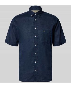 Fynch-Hatton Slim Fit Freizeithemd aus Leinen-Baumwoll-Mix - Blau