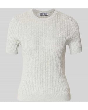 Review Kurzarmpullover mit Zopfmuster und Rundhalsausschnitt - Weiß