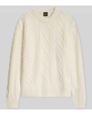 BOSS Pullover aus Schurwolle mit Zopfstruktur - Natur