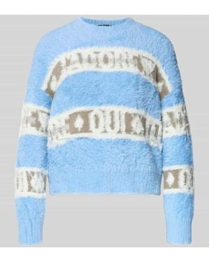 Ouí Regular Fit Pullover in Strick-Optik mit Logo-Stitching - Blau