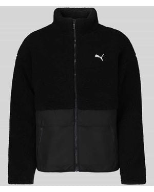 PUMA Relaxed Fit Teddyjacke mit Stehkragen - Schwarz