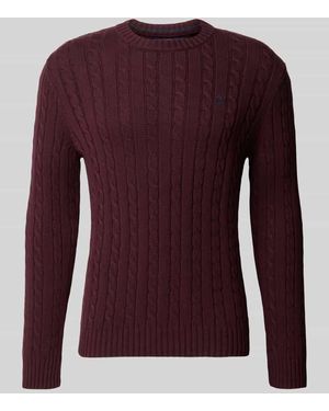 Superdry Strickpullover mit Zopfmuster und Rundhalsausschnitt - Lila