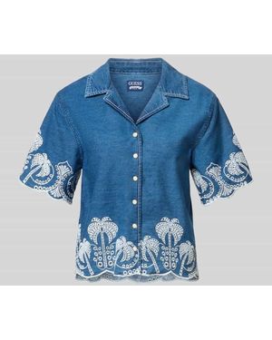 Guess Regular Fit Bluse mit Stitchings Modell 'PETRA' - Blau
