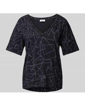 Esprit T-Shirt mit grafischem Muster und V-Ausschnitt - Schwarz
