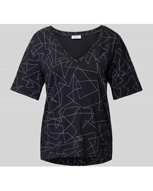 Esprit T-Shirt mit grafischem Muster und V-Ausschnitt - Schwarz