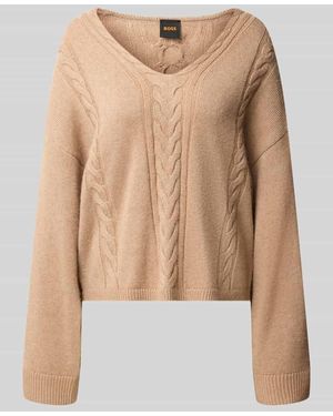 BOSS Pullover mit Zopfmuster - Natur