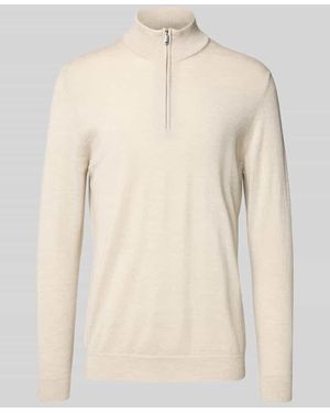 Profuomo Pullover aus Merinowolle mit Troyer-Kragen - Natur