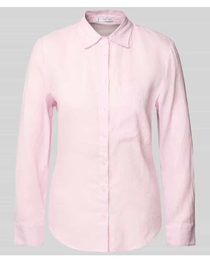 Mango Regular Fit Leinenbluse mit Brusttasche - Pink