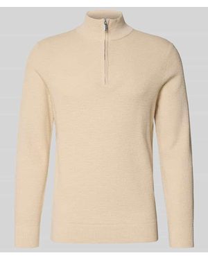 Profuomo Strickpullover mit Troyer-Kragen - Natur