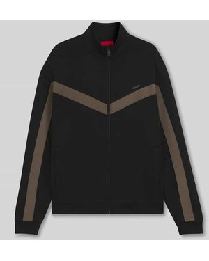 HUGO Relaxed Fit Sweatjacke mit Chevron-Tape Modell 'DARTI' - Schwarz
