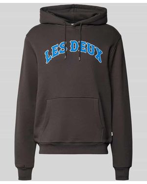 Les Deux Hoodie mit Label-Print Modell 'Brady' - Schwarz