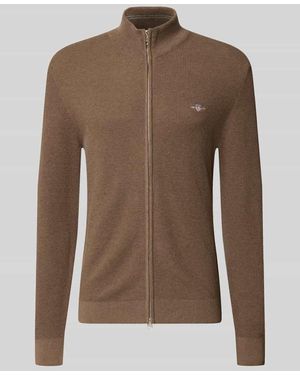 GANT Regular Fit Strickjacke aus reiner Baumwolle - Braun