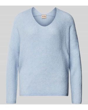 Mos Mosh Strickpullover aus Woll-Mix mit V-Ausschnitt Modell 'THORA' - Blau