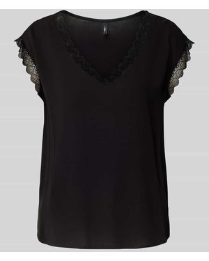 ONLY Loose Fit Blusentop Mit Spitzenbesatz Modell 'Jasmina' - Schwarz