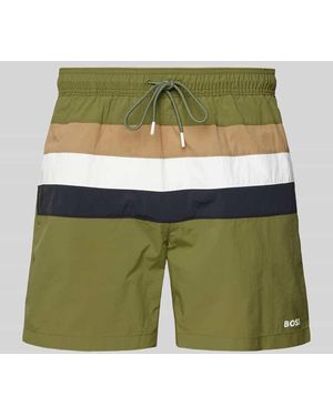 BOSS Relaxed Fit Badeshorts mit Label-Print Modell 'Louis' - Grün
