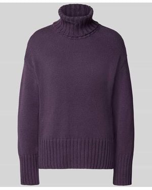 Mos Mosh Relaxed Fit Strickpullover aus reiner Baumwolle mit Rollkragen - Lila
