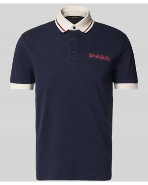 Napapijri Slim Fit Poloshirt mit Label-Print - Blau