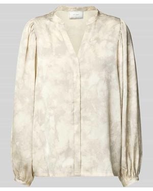 Neo Noir Bluse mit Ballonärmeln und Serafino-Ausschnitt - Natur