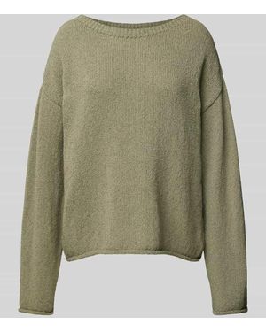 Jake*s Oversized Strickpullover mit geripptem U-Boot-Ausschnitt - Grün