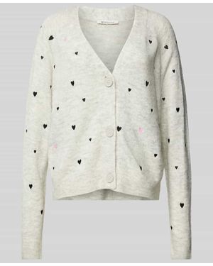 Tom Tailor Comfort Fit Strickjacke Mit Herz-Stickerei - Grau