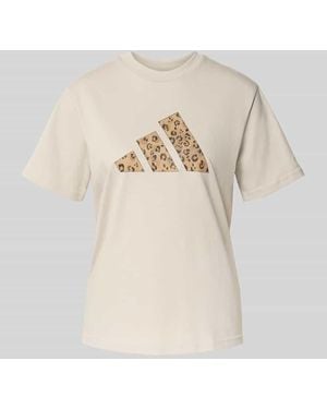 adidas T-Shirt mit Logo und Rundhalsausschnitt - Natur