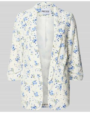 Pieces Regular Fit Longblazer mit Allover-Muster Modell 'BOSELLA' - Blau