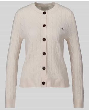 GANT Strickjacke aus Wolle mit Logo-Detail - Natur