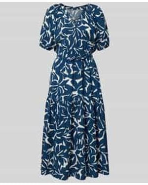 Zero Midi-Jurk Van Mix Van Viscose En Katoen Met V-Hals - Blauw