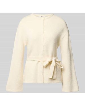 Gina Tricot Cardigan mit Woll-Anteil und Bindegürtel - Natur