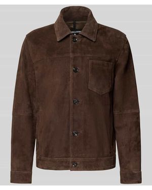 Strellson Regular Fit Lederjacke aus echtem Ziegen-Velours Modell 'FLINT' - Braun