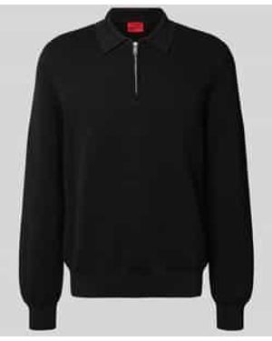 HUGO Relaxed Fit Gebreide Pullover Van Puur Katoen, Model 'San Pauley-C' - Zwart