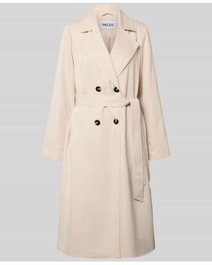 Pieces Regular Fit Trenchcoat mit Taillengürtel zum Binden Modell 'SCARLETT' - Natur