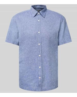 Joop! Regular Fit Freizeithemd aus Leinen-Baumwoll-Mix - Blau