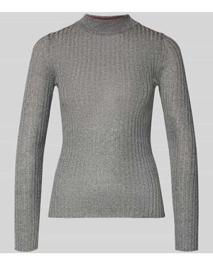 Marella Strickpullover mit geripptem Stehkragen - Grau