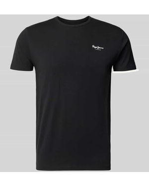 Pepe Jeans Slim Fit T-Shirt aus Baumwoll-Mix Modell 'ORIGINAL BASIC 3' - Schwarz