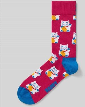Happy Socks Socken im Allover-Look Modell 'Lucky Neko' - Pink