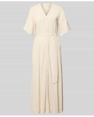 SELECTED Regular Fit Leinenkleid mit V-Ausschnitt Modell 'VIVA' - Natur