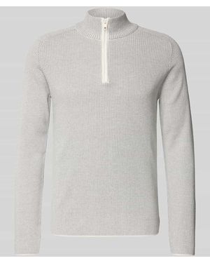 Cinque Slim Fit Troyer mit geripptem Stehkragen Modell 'FALCINO' - Grau