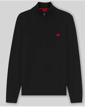 HUGO Regular Fit Troyer aus reiner Baumwolle Modell 'SAN QUINTUS' - Schwarz
