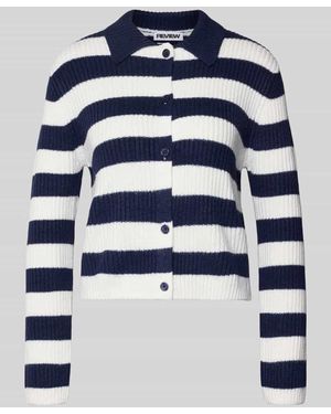 Review Strickjacke mit Streifenmuster und Polokragen - Blau