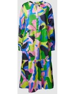 Smith & Soul Midi-Jurk Met All-Over Motief, Model 'Open Constructed Volant' - Groen