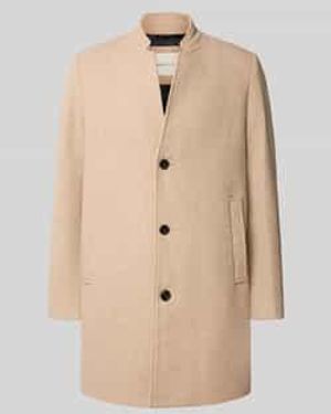 Tom Tailor Regular Fit Wollen Lange Jas Met All-Over Motief - Naturel
